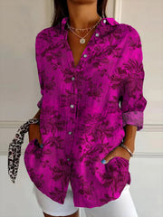 Floral Shirt Collar Long Sleeve Regular Micro-Elasticity Loose Shirt