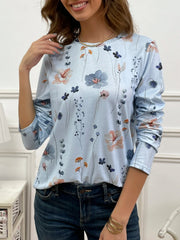 Casual Floral Print Crew Neck Long Sleeve Daily Loose Blouse
