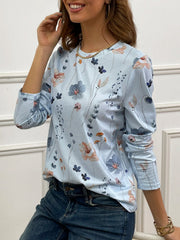 Casual Floral Print Crew Neck Long Sleeve Daily Loose Blouse
