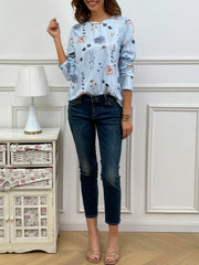 Casual Floral Print Crew Neck Long Sleeve Daily Loose Blouse