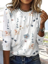 Casual Floral Print Crew Neck Long Sleeve Daily Loose Blouse