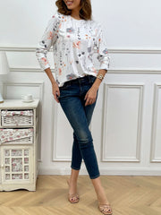 Casual Floral Print Crew Neck Long Sleeve Daily Loose Blouse
