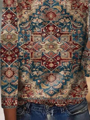 Casual Ethnic Crew Neck Long Sleeve Loose Blouse