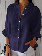 Cotton Plain Buckle Shirt Collar Half Sleeve White Shirt