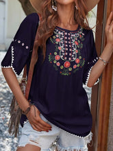Crew Neck Casual Floral Blouse