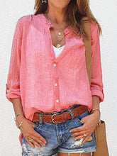 Plain Shift Cotton Long Sleeve V Neck Shirt