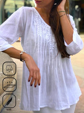 Plain V Neck Cotton Casual Lace Shirt