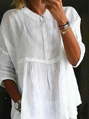 Plain Casual Shirt Collar Linen Blouse