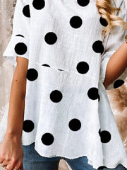 Cotton And Linen Loose Casual Polka Dots Shirt