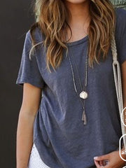 Casual Plain Loose Jersey Short Sleeve T-Shirt