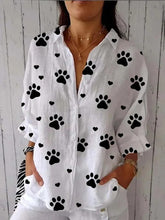 Linen Shawl Collar Heart/Cordate Half Sleeve Blouse