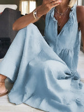 Solid Color V-neck Sleeveless Casual Jacquard Maxi Dress