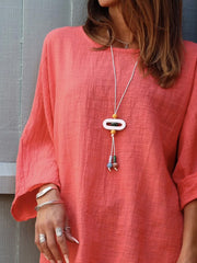 Casual Crew Neck 3/4 Sleeves Plain Blouse