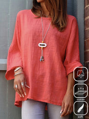 Casual Crew Neck 3/4 Sleeves Plain Blouse