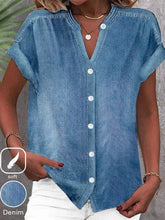Casual Denim Stand Collar Short Sleeve Shirt