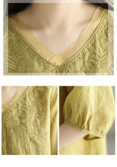 Floral Embroidery V-neck Loose Casual Shirt