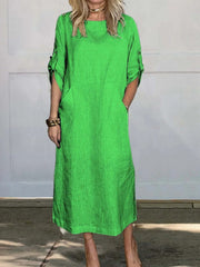 Loose Fit Plain Casual Crew Neck Dress