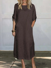 Loose Fit Plain Casual Crew Neck Dress