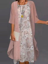 Casual Floral Print Two Piece Jacket Midi Dress