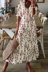 Floral V Neck Loose Casual Maxi Dress