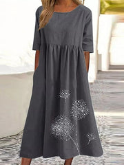 Casual Crew Neck Half Sleeve Midi Dress