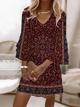 Ethnic Floral V Neck Half Sleeve H-Line Comfy Mini Dress