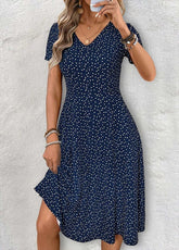 Polka Dot V-neck Short Sleeve Elegant Midi Dress