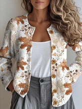 Retro Maple Leaf Casual Loose Long Sleeve Cardigan