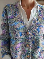 Paisley V-neck Long Sleeve Cardigan