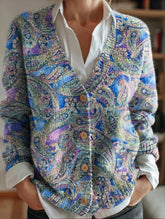 Paisley V-neck Long Sleeve Cardigan