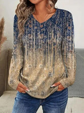 Retro Abstract Print V-neck Long Sleeve Tops