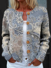 Ethnic Paisley Art Print Buttoned Long Sleeve Cardigan