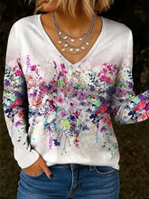 Gradient Color Abstract V-neck Long Sleeve Tops