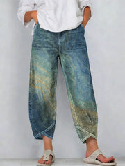 Women's Vintage Flowers Floral Patterns Art Prints Casual Denim Cotton Pants