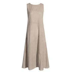 Casual Striped Crew Neck Sleeveless Cotton Midi Fit Dress