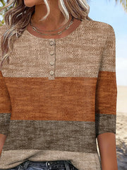 Elegant Striped Crew Neck Fit 3/4 Sleeve Summer Casual Blouse