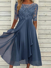 Women's Plain Half Sleeve Party Comfy Elegant Wedding Guest Midi Dress