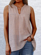 Striped Sleeveless Casual V Neck Blouse