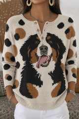 Women Imitation Cashmere Dog Long Sleeve Comfy Vintage Sweater