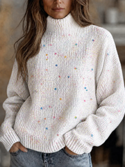 Womens Colorful Dot Art Pattern Print Turtleneck Pullover Sweater