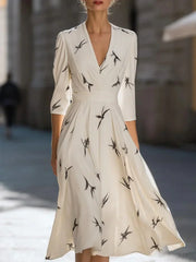 Groovy V-Neck 3/4 Sleeve Midi Dress