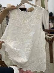 Vintage Lace Sleeveless Round Neck Vest Top