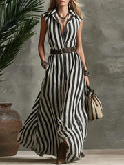 Black-white Striped Sleeveless Maxi Dress