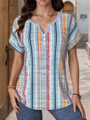 Casual Striped V-neck Short Sleeve Blouse