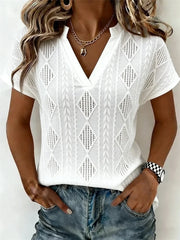 Elegant Plain V Neck Short Sleeve T-shirt