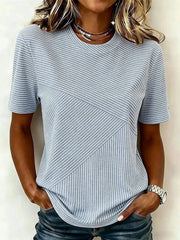 Blue Diagonal Stripe Short Sleeve Crew Neck T-Shirt