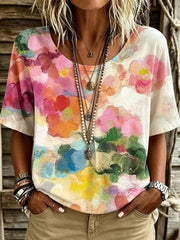 Vintage Leaf Print V-neck 3/4 Sleeve Blouse