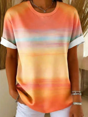 Casual Gradient Round Neck Short Sleeve T-Shirt