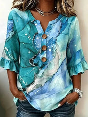 Vintage Gradient V-neck 3/4 Sleeve Blouse