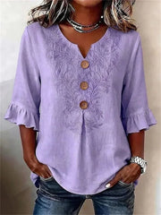 Vintage Leaf Print 3/4 Sleeve Blouse